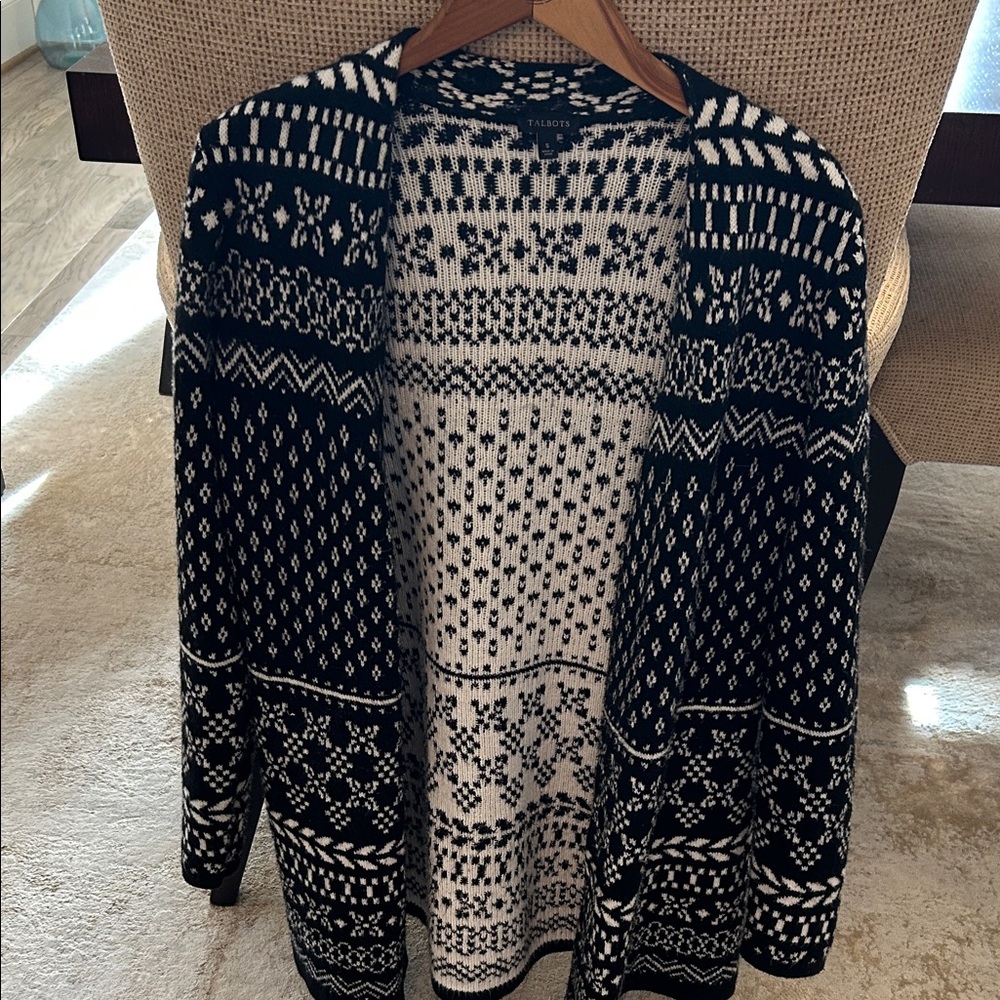 Talbots Black and White Patterned Cardigan